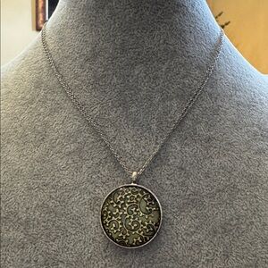 Baked Beads Green, Silver and Gold Tone Pendant Necklace